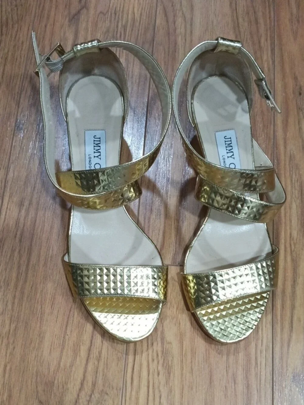 Elegant Gold Metallic Strappy Wedge Sandals